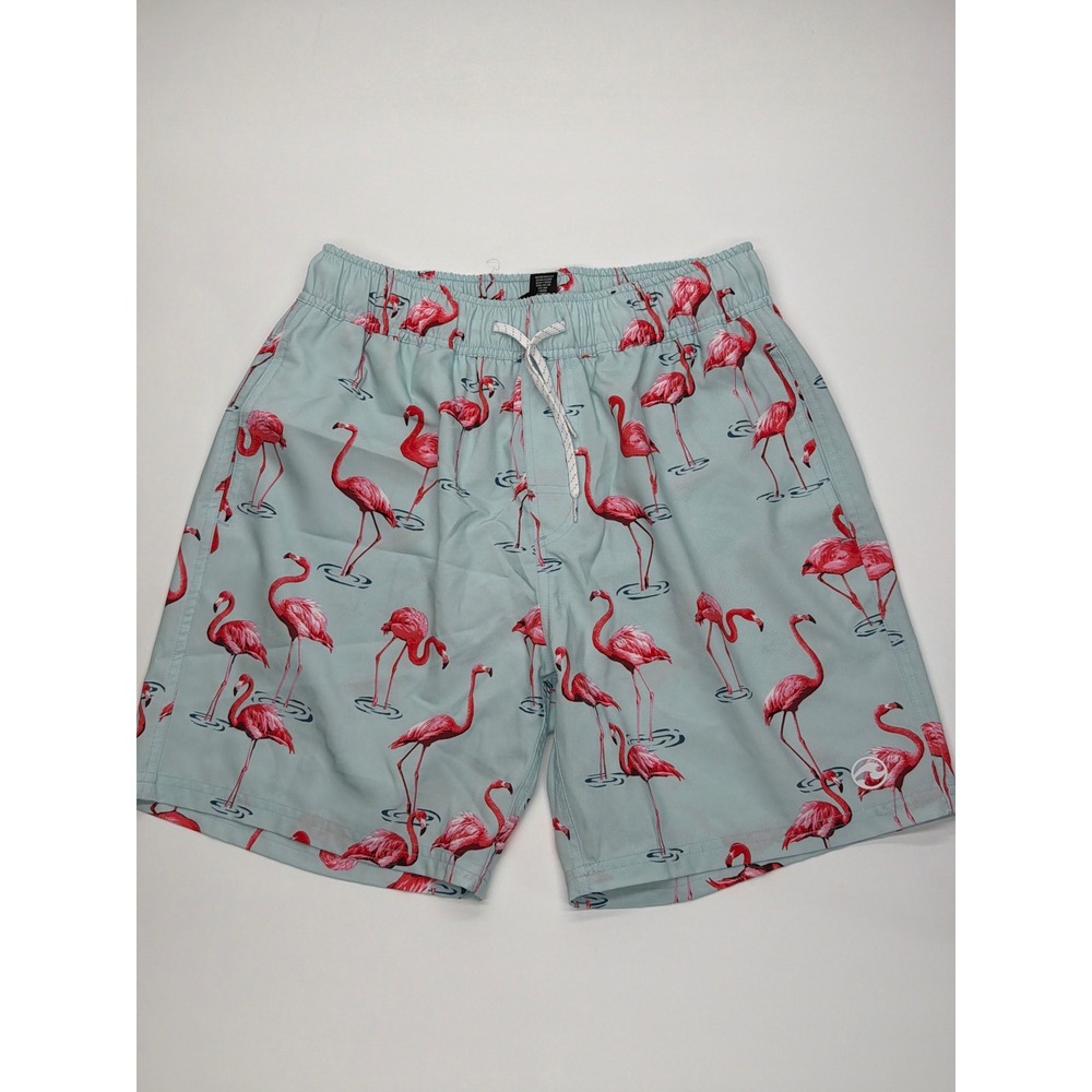 Ocean Current Mens Flamingo Print Swim Trunks Blue Pink Size L Board Shorts